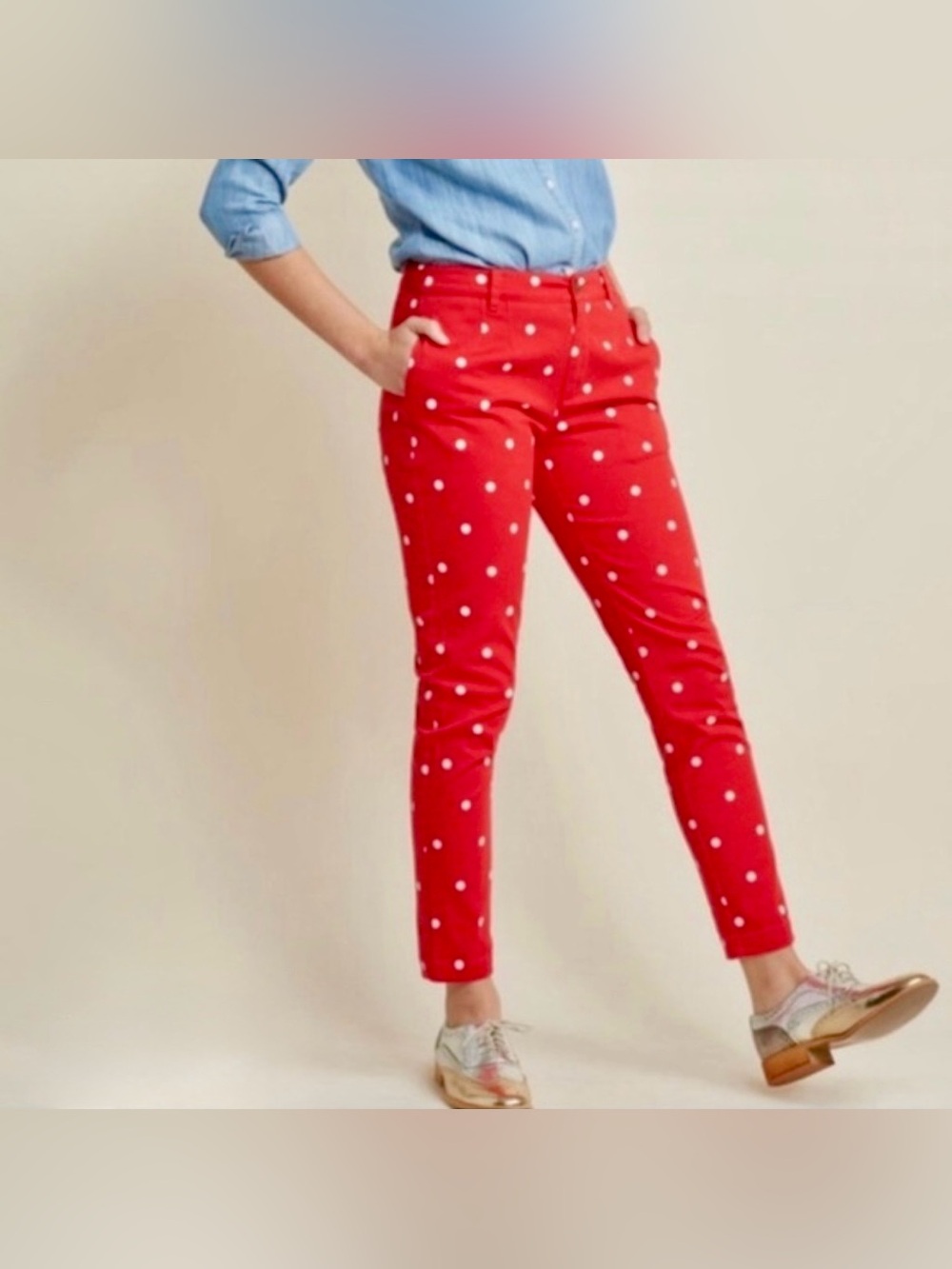 Modcloth Red And White Polka Dot Cotton Pants - NWOT